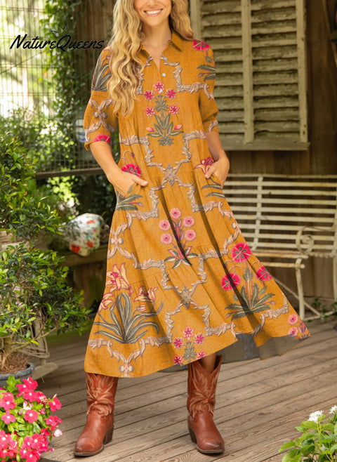 Women's Floral Pattern Art Print Cotton Dress