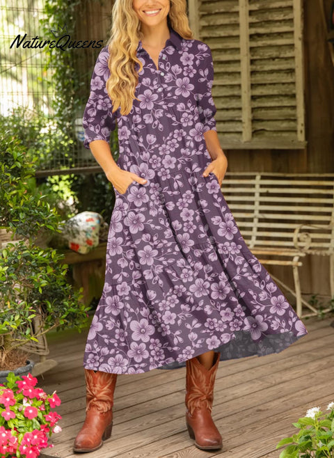 Women's Floral Pattern Art Print Cotton Dress