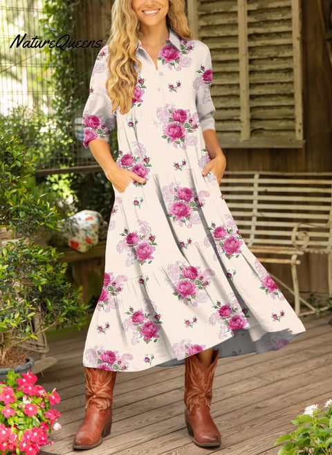 Women's Floral Pattern Art Print Cotton Dress