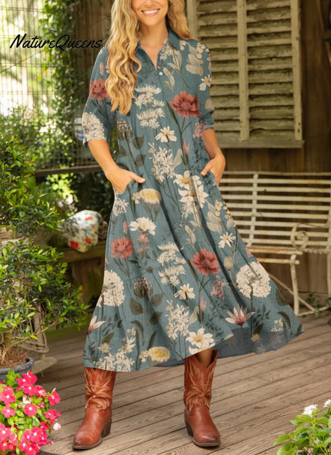 Women's Floral Pattern Art Print Cotton Dress