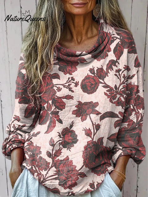 Women's Floral Art Print Casual Long Sleeve Comfortable Cotton Shirt