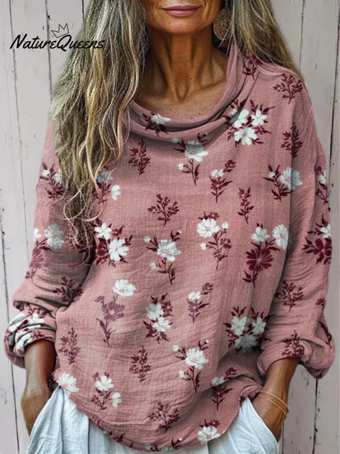 Women's Floral Art Print Casual Long Sleeve Comfortable Cotton Shirt