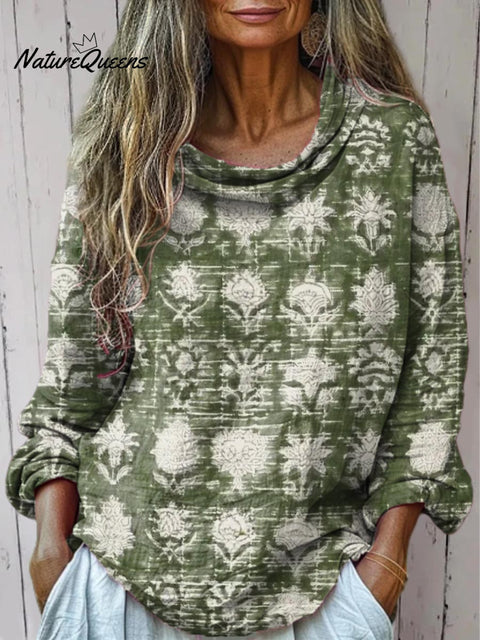 Women's Floral Art Print Casual Long Sleeve Comfortable Cotton Shirt