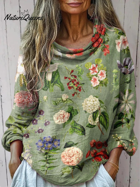 Women's Floral Art Print Casual Long Sleeve Comfortable Cotton Shirt