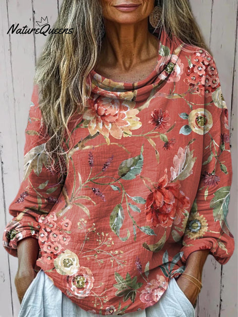 Women's Floral Art Print Casual Long Sleeve Comfortable Cotton Shirt