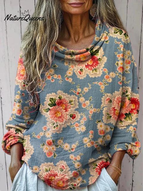 Women's Floral Art Print Casual Long Sleeve Comfortable Cotton Shirt