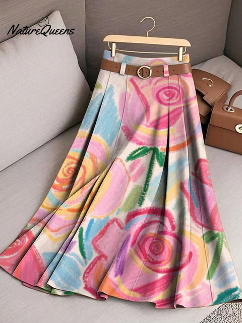 Women's Floral Art Print Casual Cotton Skirt