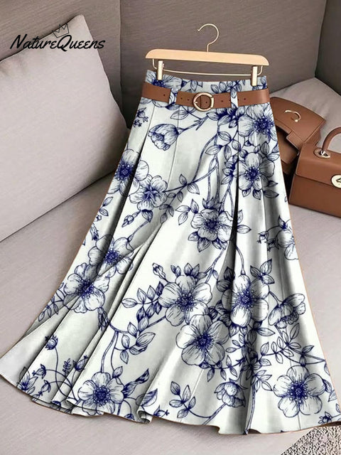 Women's Floral Art Print Casual Cotton Skirt