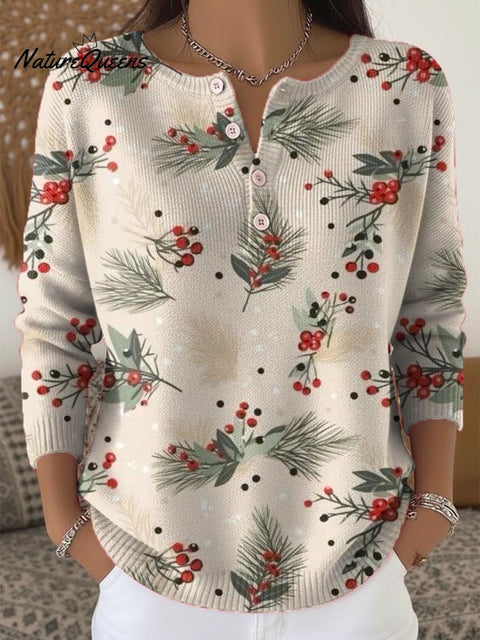 Women's Christmas Pattern Art Print Buttoned Cardigan Sweater