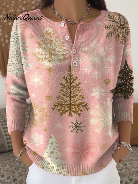 Women's Christmas Tree Pattern Art Print Buttoned Cardigan Sweater