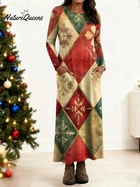Women's Christmas Pattern Art Print Long-sleeved Dress