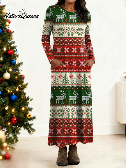 Women's Christmas Pattern Art Print Long-sleeved Dress
