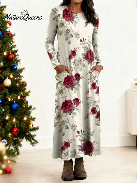 Women's Floral Pattern Art Print Long-sleeved Dress