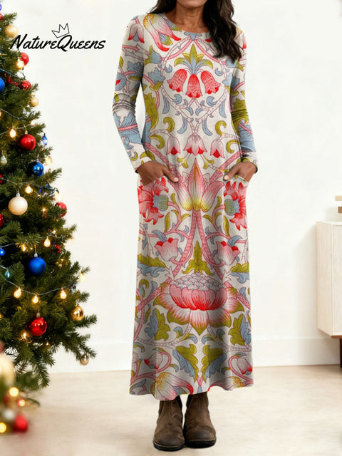 Women's Floral Pattern Art Print Long-sleeved Dress
