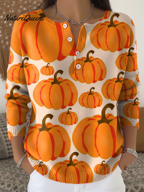 Women's Halloween Pumpkin Art Print Buttoned Cardigan Sweater