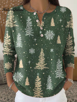 Women's Christmas Tree Art Print Buttoned Cardigan Sweater