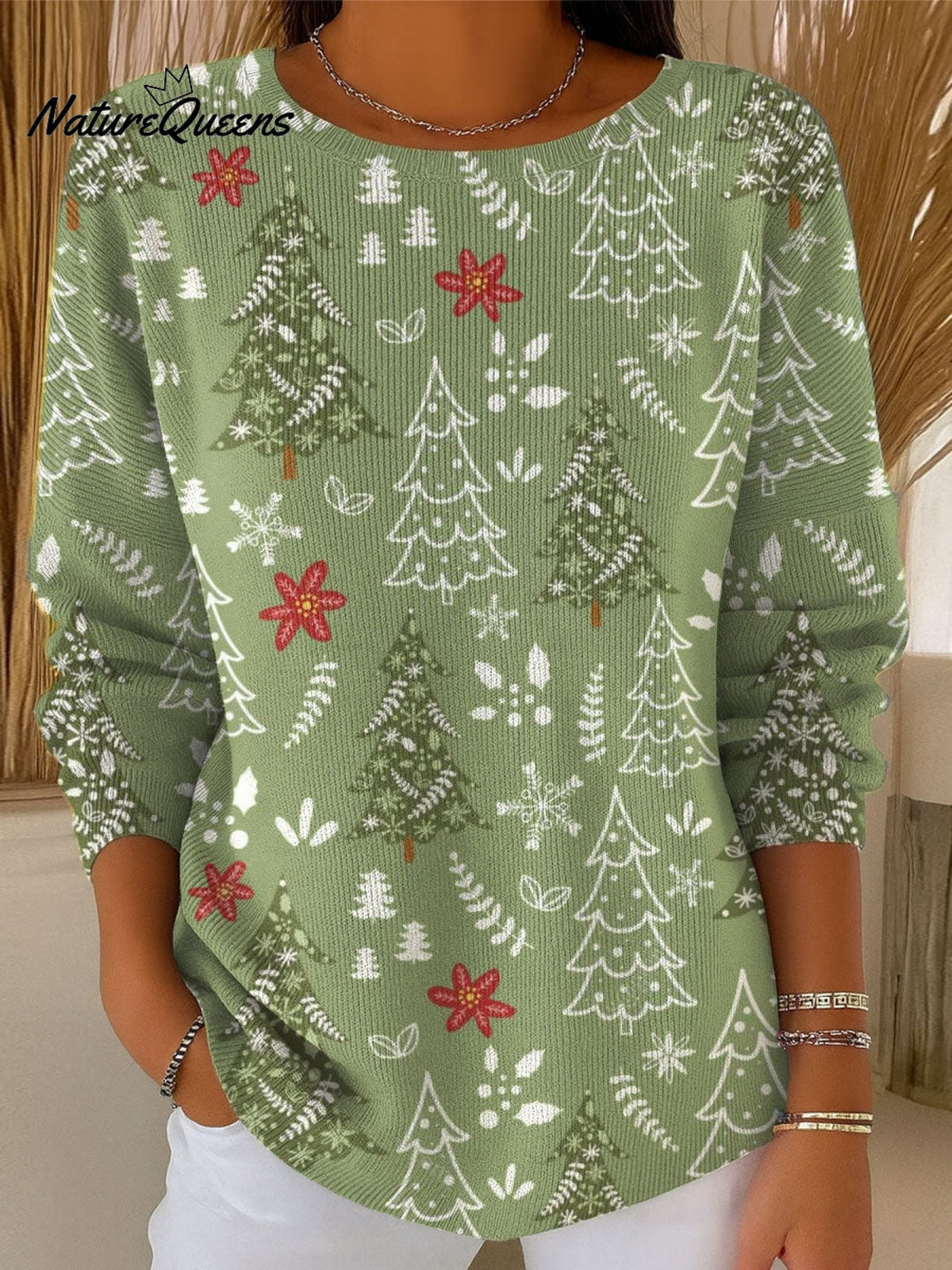 Women's Christmas Tree Pattern Art Print Buttoned Cardigan Sweater