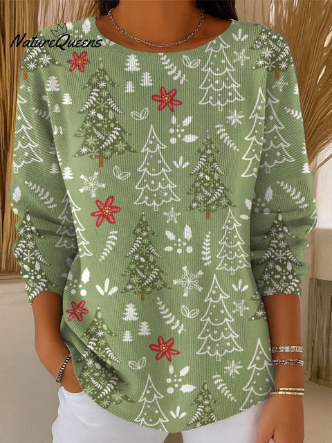 Women's Christmas Tree Art Print Casual Pullover Sweater
