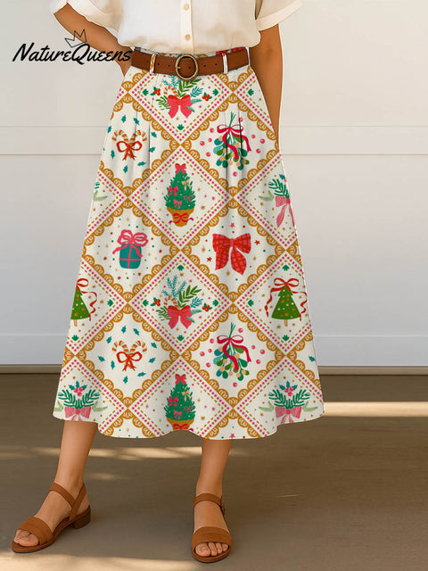 Women's Christmas Pattern Art Print Casual Cotton Skirt