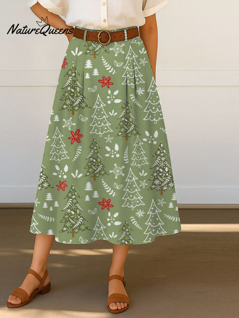Women's Christmas Tree Pattern Art Print Casual Cotton Skirt