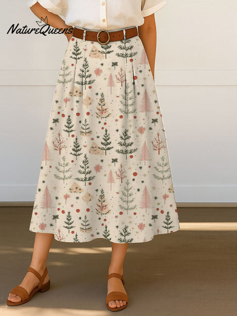 Women's Christmas Tree Pattern Art Print Casual Cotton Skirt