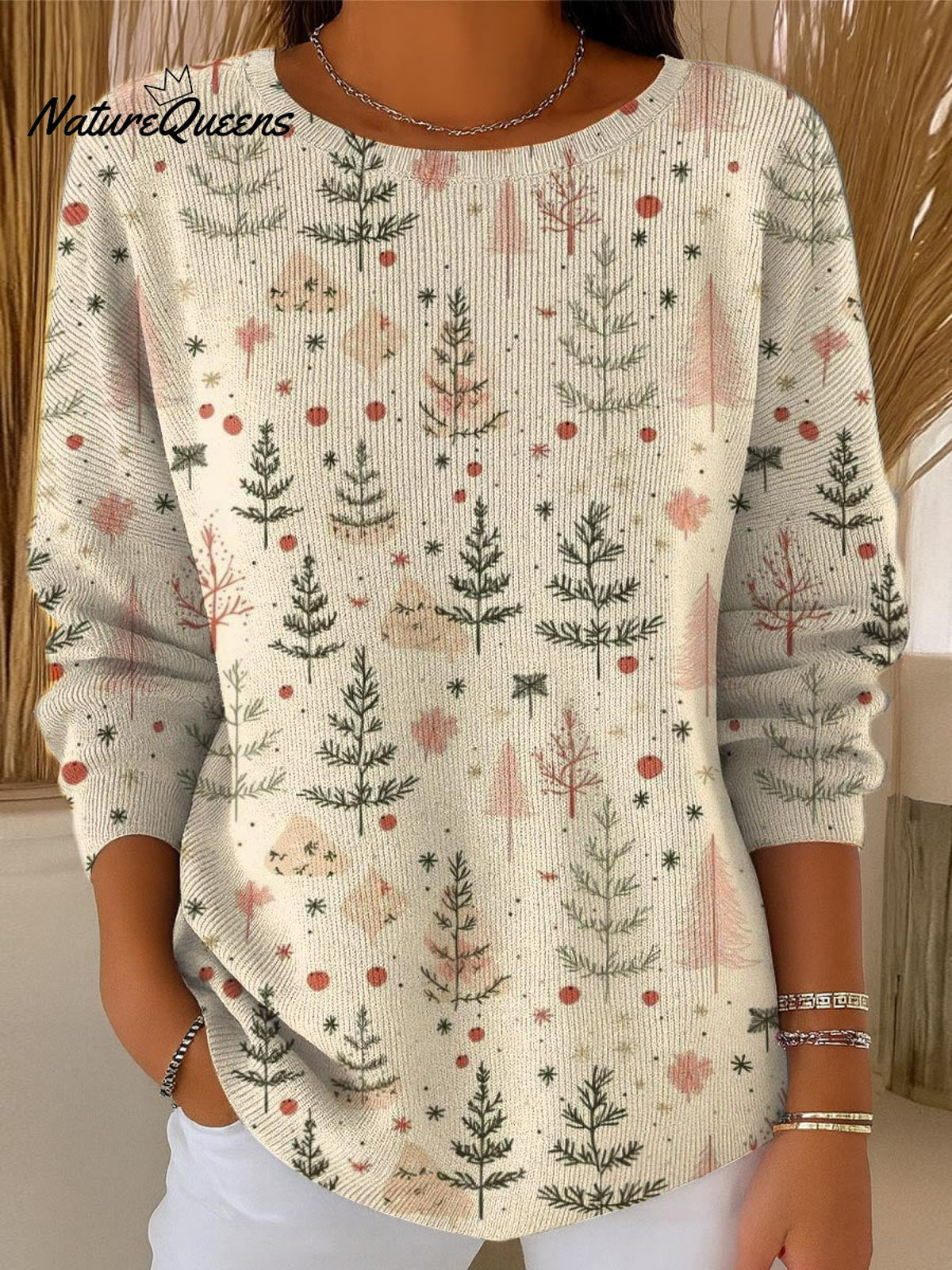 Women's Christmas Tree Art Print Casual Pullover Sweater