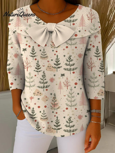 Women's Christmas Tree Art Print Buttoned Cardigan Sweater