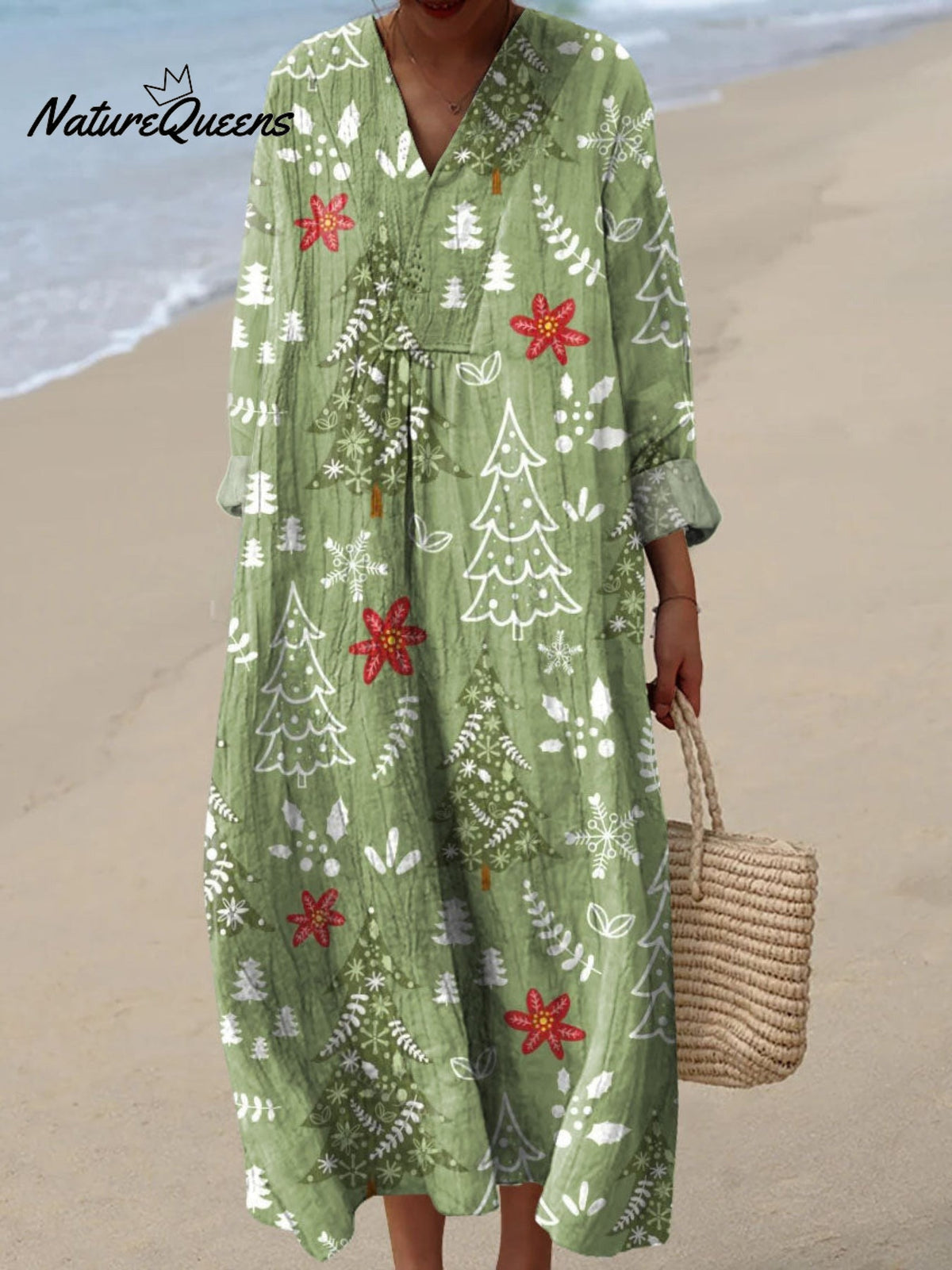 Women's Christmas Tree Pattern Art Print Buttoned Cardigan Sweater