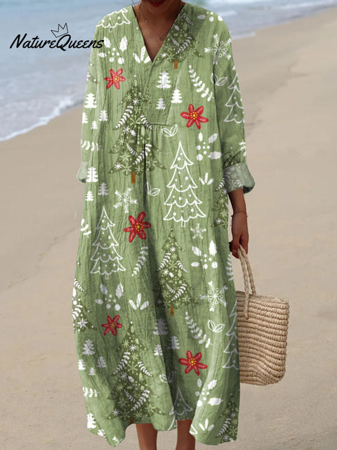 Women's Christmas Tree Pattern Art Print Cotton Dress