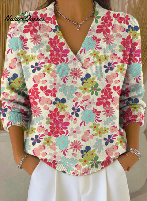 Women's Floral Art Print Buttoned Cardigan Sweater