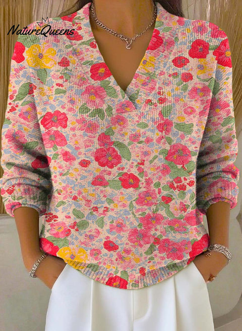 Women's Floral Art Print Buttoned Cardigan Sweater
