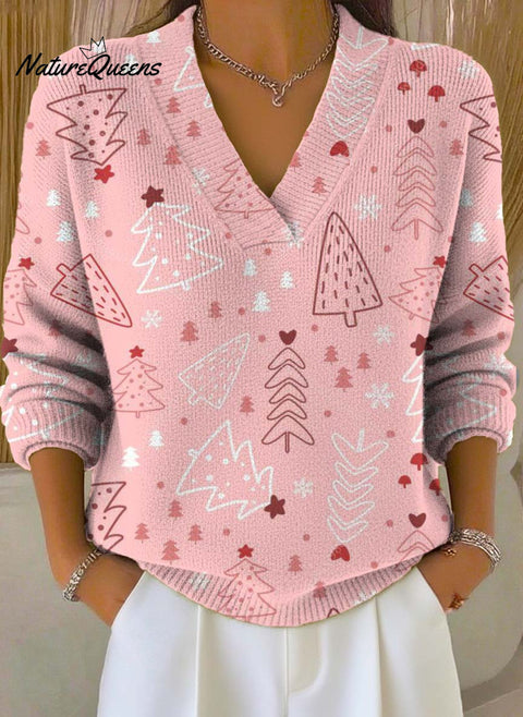 Women's Christmas Tree Art Print Buttoned Cardigan Sweater