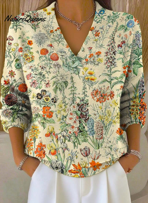 Women's Floral Art Print Buttoned Cardigan Sweater