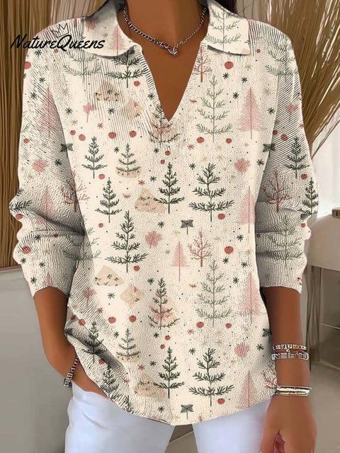 Women's Christmas Tree Art Printed Casual Sweater