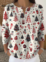 Women's Christmas Tree Art Print Buttoned Cardigan Sweater