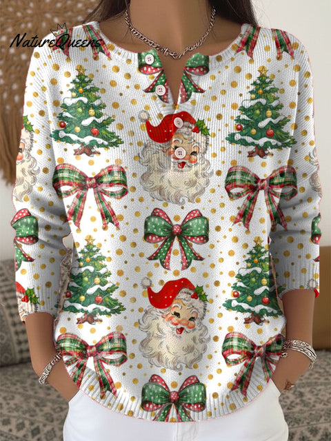 Women's Christmas Tree Santa Art Print Buttoned Cardigan Sweater