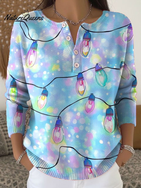 Women's Christmas Pattern Art Print Buttoned Cardigan Sweater