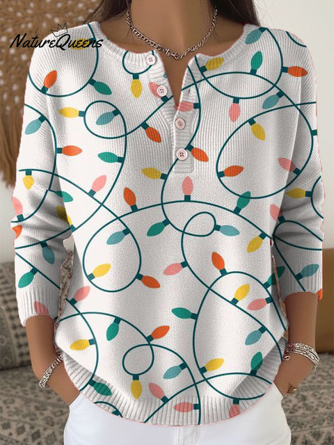 Women's Christmas Pattern Art Print Buttoned Cardigan Sweater