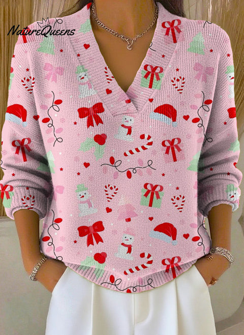 Women's Lovely Christmas Pattern Art Print Buttoned Cardigan Sweater