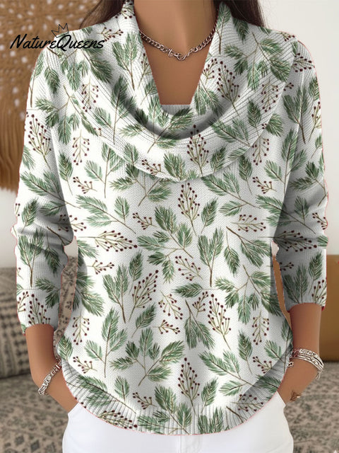 Women's Christmas Pattern Art Print Cowl Neck Sweater