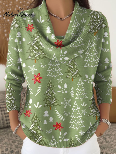 Women's Christmas Tree Pattern Art Print Buttoned Cardigan Sweater