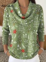 Women's Christmas Tree Pattern Art Print Cowl Neck Sweater