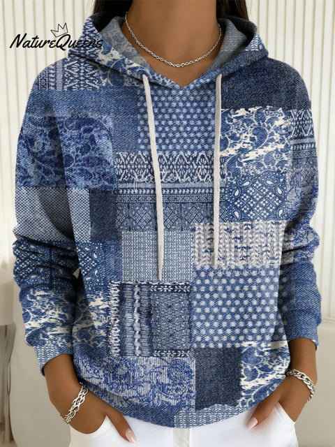 Women's Retro Floral Patchwork Pattern Art Casual Cotton Sweatshirt