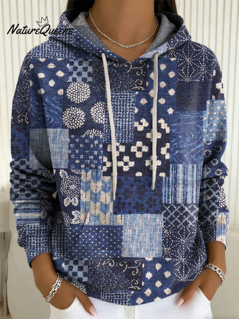 Women's Retro Floral Patchwork Pattern Art Casual Cotton Sweatshirt
