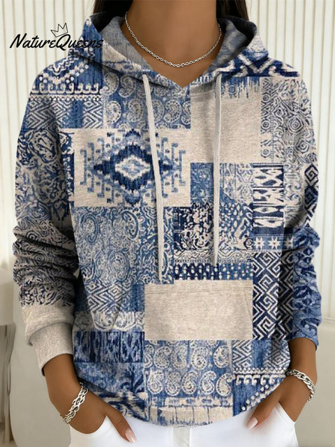 Women's Retro Floral Patchwork Pattern Art Casual Cotton Sweatshirt