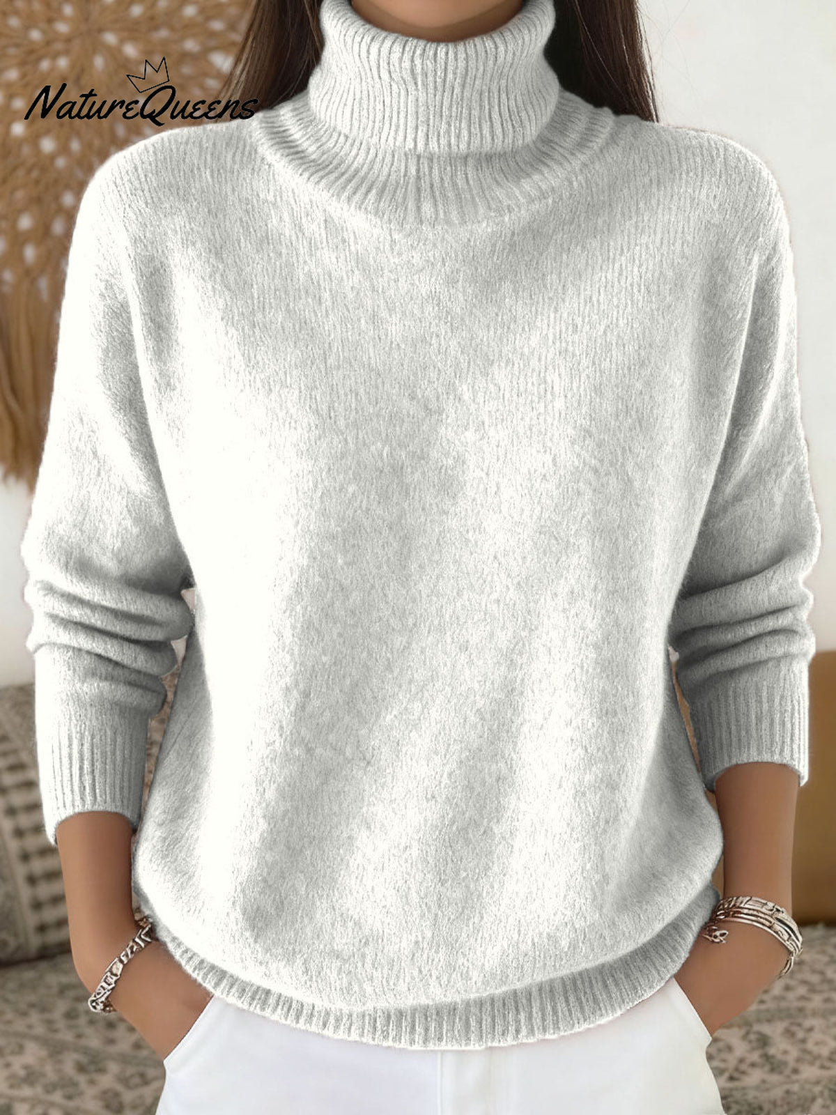 Women's Solid Color Casual Knit Turtleneck Pullover Sweater