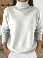 Women's Solid Color Casual Knit Turtleneck Pullover Sweater
