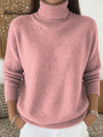 Women's Solid Color Casual Knit Turtleneck Pullover Sweater