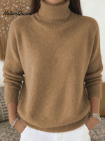 Women's Solid Color Casual Knit Turtleneck Pullover Sweater