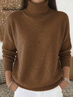 Women's Solid Color Casual Knit Turtleneck Pullover Sweater